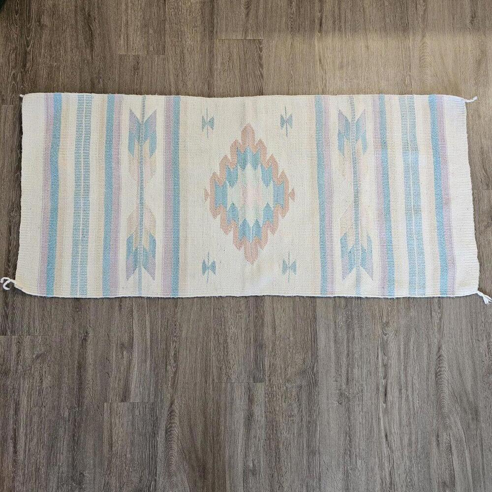 Vintage Southwest Made In Mexico Woven Rug Wall Hanging Tapestry 62"x28" - Picture 3 of 15